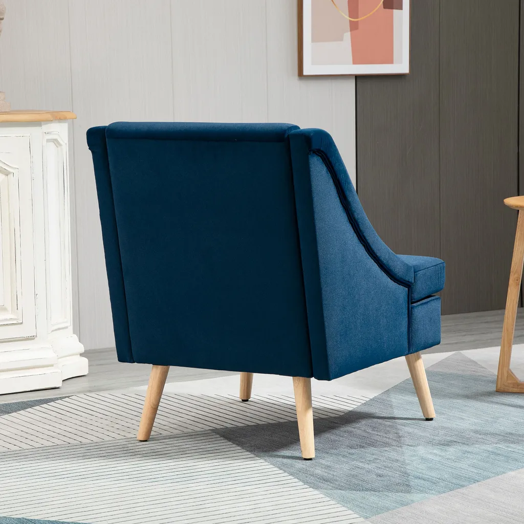 HOMCOM Esszimmerstuhl Loungesessel Mit Armlehne Akzentsessel Küchensessel Skandi-Design Bis 150 Kg Belastbar Für Wohnzimmer Schlafzimmer Bezug Aus Samt Blau 69 X 76 X 87,5 Cm – Bild 7