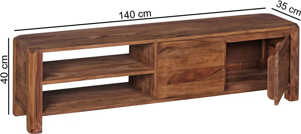 WOHNLING Lowboard BOHA Massivholz Sheesham Kommode 140 Cm TV-Board Ablage-Fächer Landhaus-Stil Unterschrank 40 Cm TV-Möbel – Bild 3