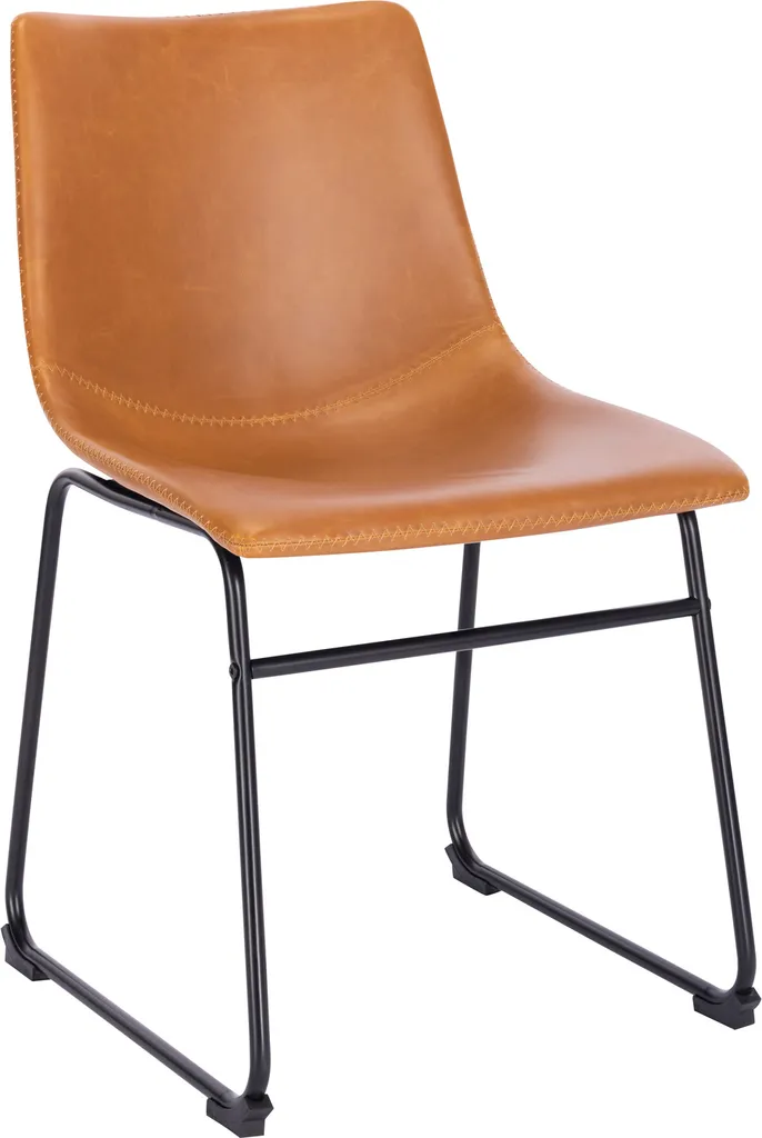 SVITA HARRY 2er Set Esszimmerstühle Metallbeine Kufengestell Kunstleder Cognac – Bild 2