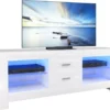 Iropro TV Schrank Board Lowboard Fernsehtisch Mit LED Beleuchtung Weiß Hochglanz Mit Schubladen, 130x50x35 Cm