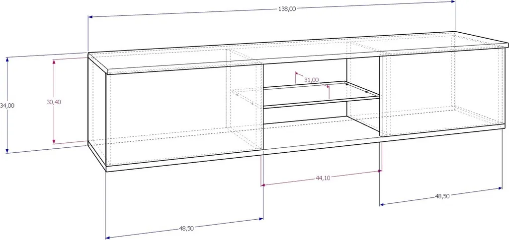 TV-Lowboard King Modern Fernsehschrank Hängende TV-Schrank Hängeschrank Golden Craft Eiche Schwarze Rant 140cm – Bild 3