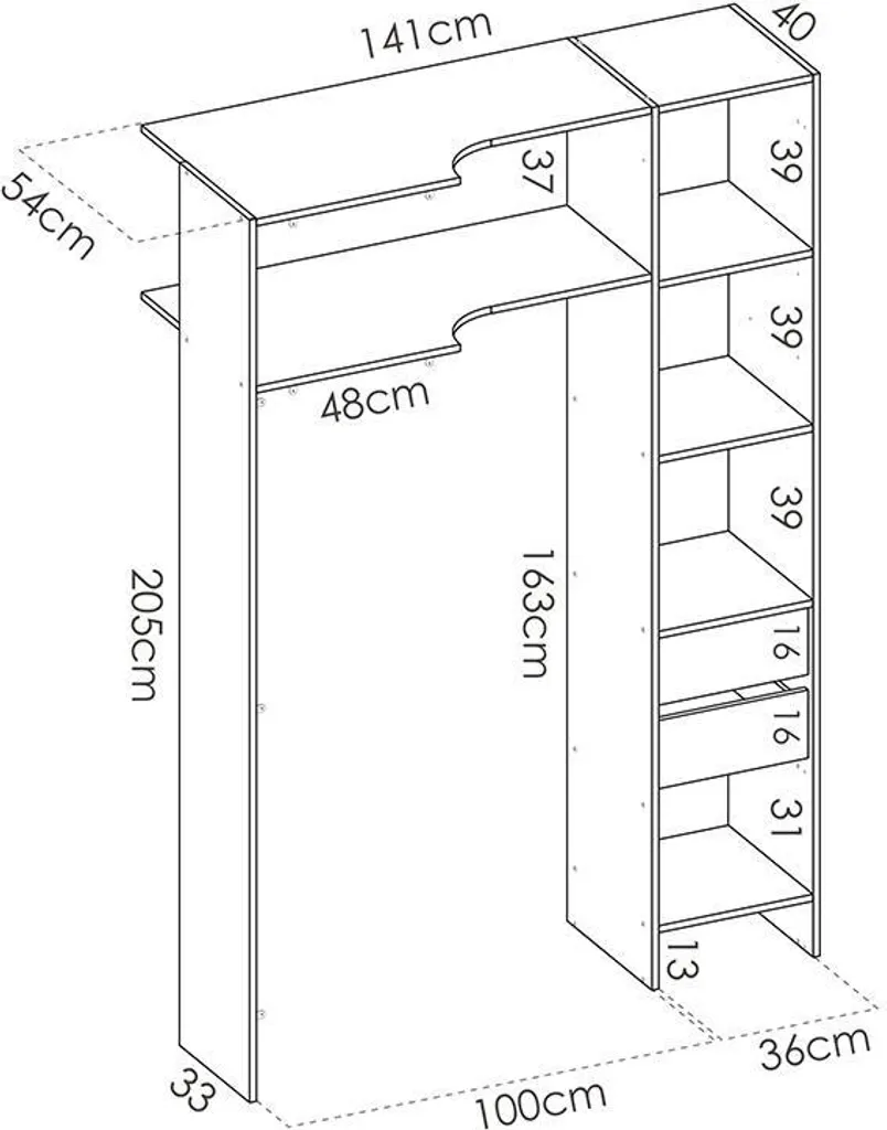 Kleiderschrank Kleiderschranksystem - B. 164/234 Cm - Weiß & Grau - DORIAN – Bild 4