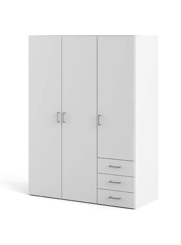 Kleiderschrank Mit Drei Flügeltüren Und Drei Schubladen, Farbe Weiß, Maße 115 X 175 X 49 Cm – Bild 2