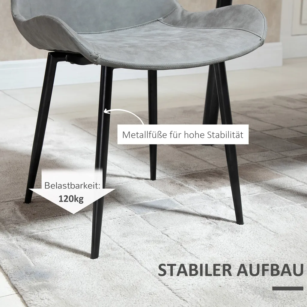 HOMCOM Essstuhl Moderner Wohnzimmerstuhl Mit Rückenlehne Esszimmerstühle Metallbeine Küchenstuhl Für Wohnzimmer Esszimmer Kunstleder Schaumstoff Metall Grau 51,5 X 59 X 82 Cm – Bild 2