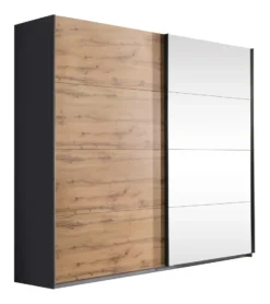 Schwebetürenschrank - Wotan EicheNachbildung - Grau Metallic - 226 X 210 Cm - Mit Spiegel