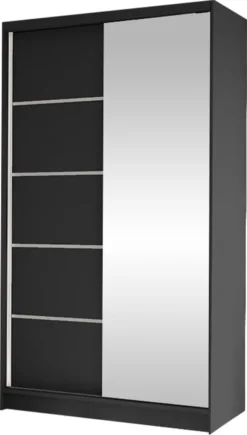 Mirjan24 Schiebetürenschrank Diego III, Kleiderschrank, Stilvoll Schlafzimmer Garderobenschrank (Farbe: Schwarz)