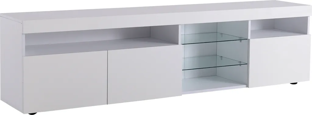 Merax LED TV-Lowboard Weiß Hochglanz Mit LED-Beleuchtung Inkl. Fernbedienung, TV Schrank TV-Schränke Fernsehtisch 180cm Wohnzimmerschränke – Bild 7