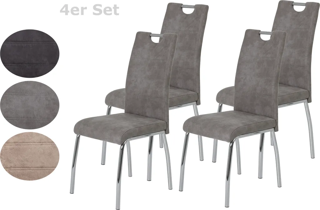 4er Set Vierfußstuhl Susi II Bezug Vintage Grau Lehne Mit Griff