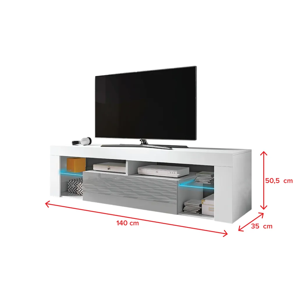 Selsey TV-Schrank BIANKO TV-Lowboard Weiß Matt/Grau Hochglanz 140 Cm Mit LED-Beleuchtung – Bild 5