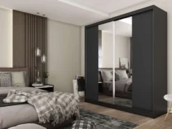 FURNIX Kleiderschrank LARYSA 200 Schiebetüren Und Spiegeltür Schwarz