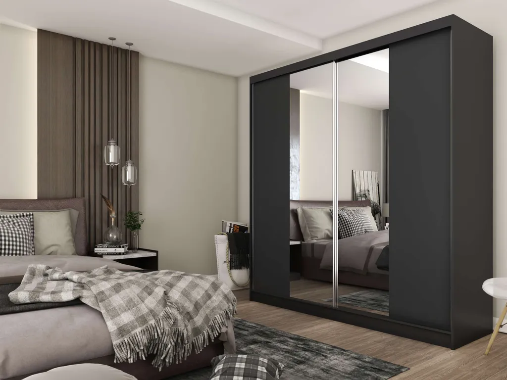 FURNIX Kleiderschrank LARYSA 200 Schiebetüren Und Spiegeltür Schwarz