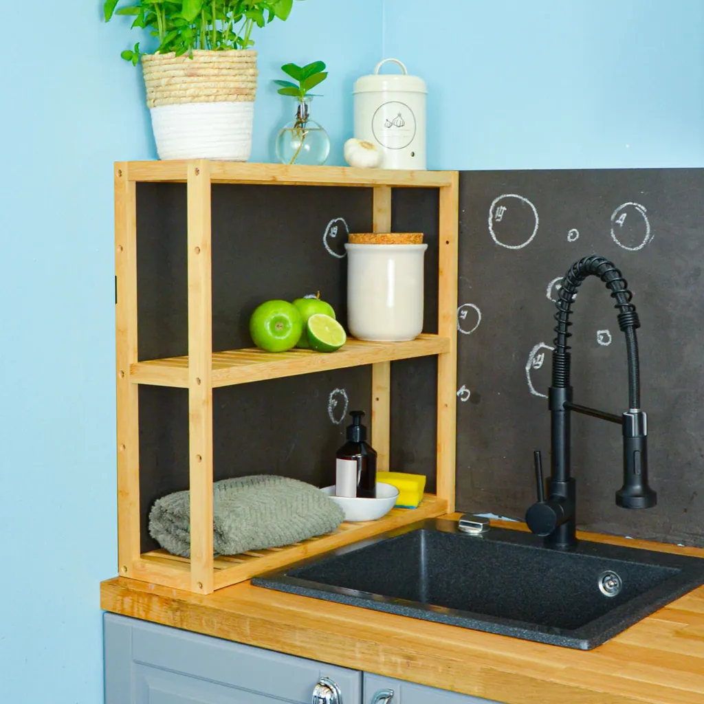 Bambus Wandregal - 60x54x15cm - Bad Küche Hängeregal Holz - Badregal Küchenregal – Bild 4