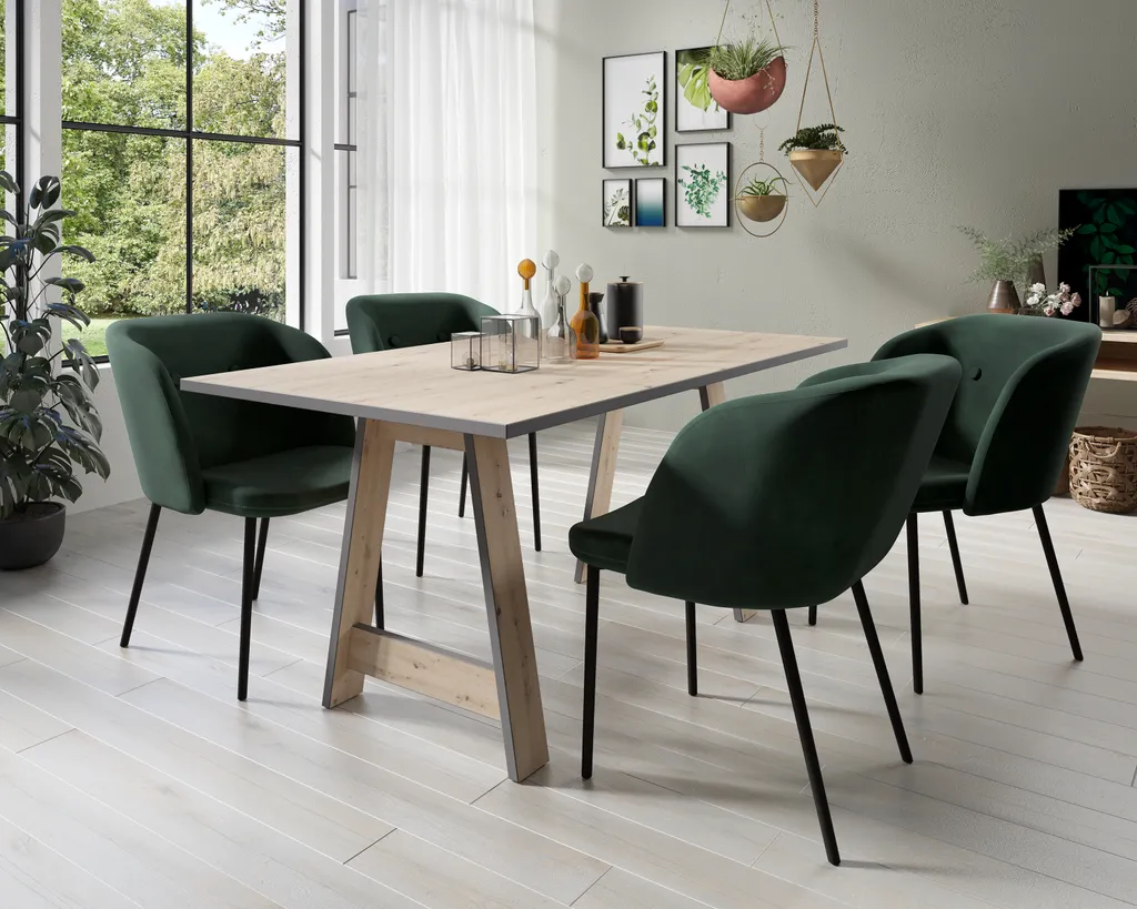 HOMEXPERTS Esszimmerstuhl Micky 2er-Set, Metall Schwarz, Samststoff Dunkelgrün – Bild 6