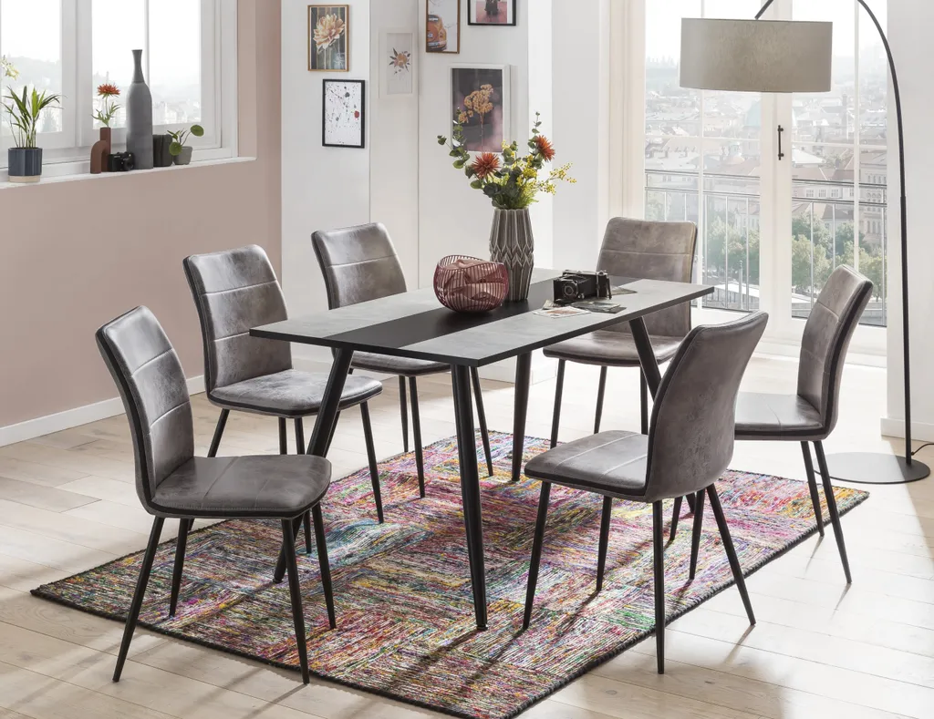 4er Set Stuhl Carolin-Bezug Microfaser Vintage Optik-Metallgestell Rundrohr Pulverbeschichtung Schwarz-44cm Sitzbreite-120kg Belastbar – Bild 4