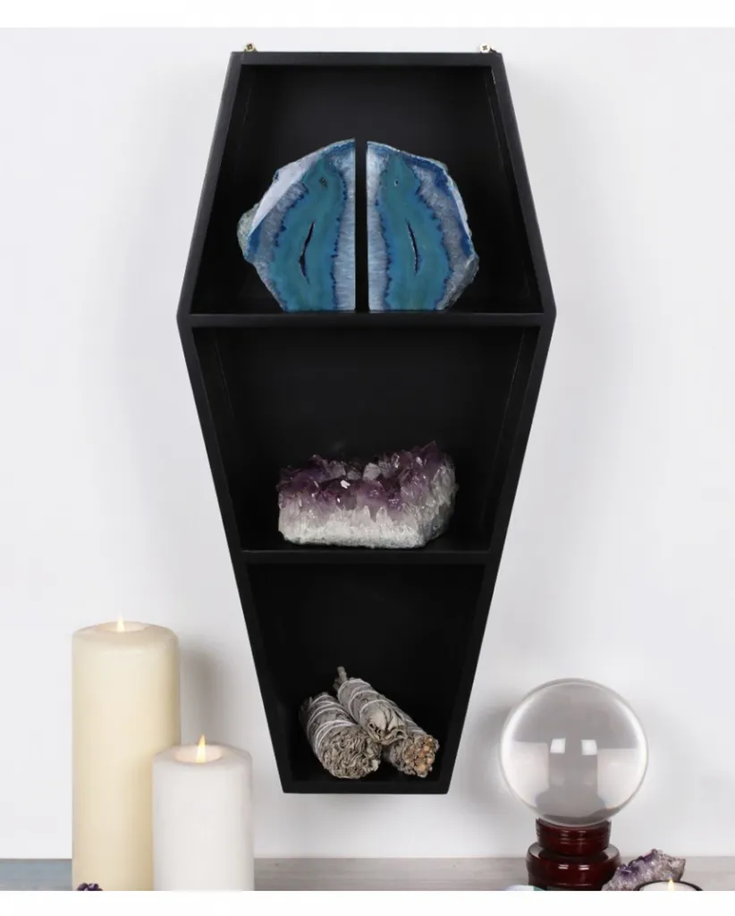 Schwarzes Gothic Regal In Sarg Form Mit 2 Böden Als Wandregal Für Nippes – Bild 3