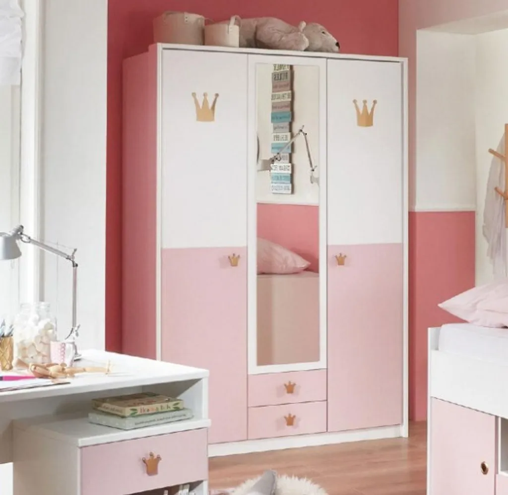 Cindy2 Kleiderschrank 3-türig Mit Spiegel Weiß / Rose – Bild 8