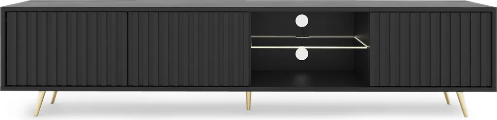 Selsey TV-Lowboard Bello Schwarz Mit Weißer LED-Beleuchtung Lamellenfront Goldene Füße 175 Cm Breit – Bild 7