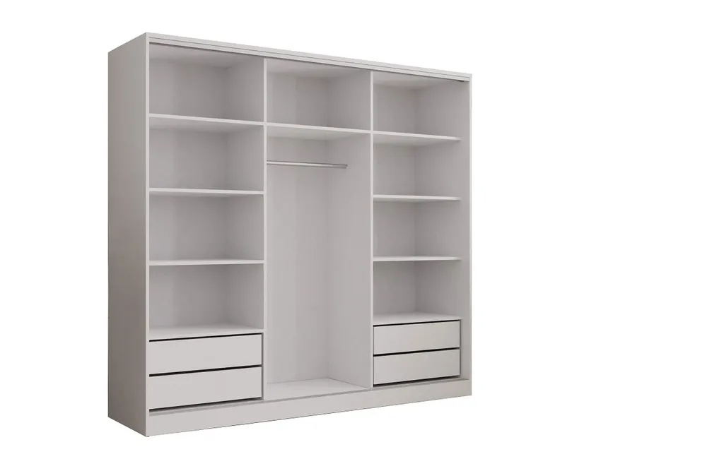 Kleiderschrank Schwebetürenschrank ATLIS Schrank Garderobe Spiegel Weiß 200 Cm – Bild 2
