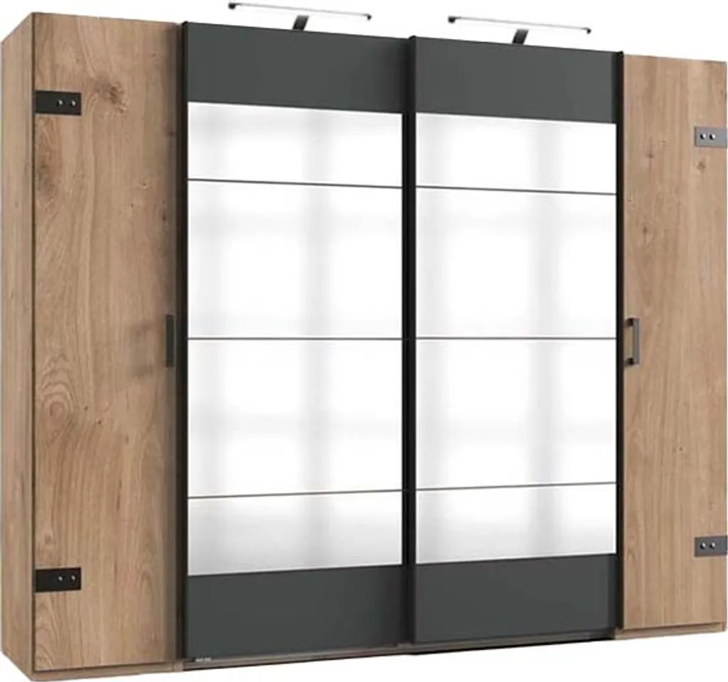 Stockholm Dreh- Und Schwebetürenschrank Mit Spiegel Plankeneiche / Grau, Breite:272 Cm – Bild 4