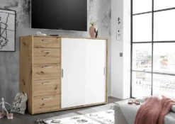 Kleiderschrank Schlafzimmer Schrank Schiebetürenschrank Holzschrank "Case IV" Artisan Eiche/Weiß