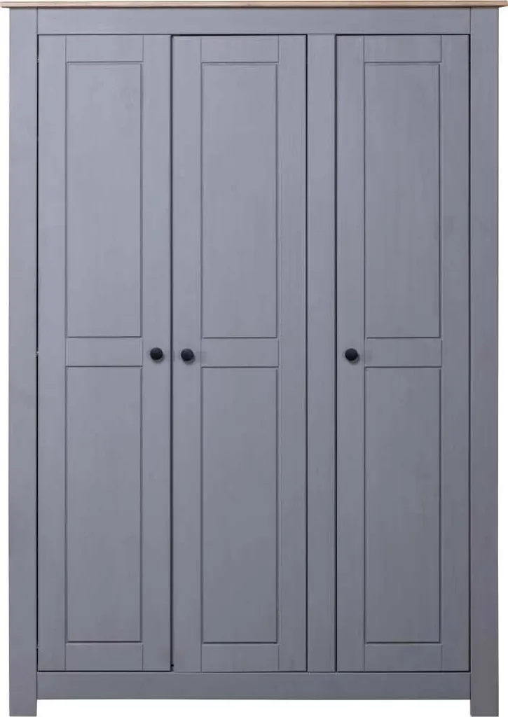 VidaXL Kleiderschrank 3-Türig Grau 118×50×171,5 Cm Kiefer Panama Serie – Bild 2