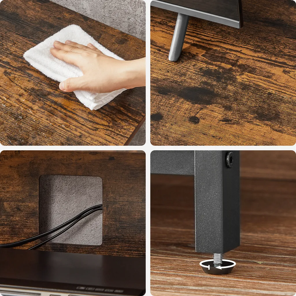 VASAGLE Fernsehtisch, TV-Schrank, TV-Regal, 120 X 40 X 50 Cm, Für Fernseher Bis Zu 60 Zoll, Lowboard Mit Offenen Fächern, Industrie-Design, Vintagebraun-schwarz LTV060B01 – Bild 8