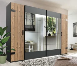 Schwebetürenschrank Kleiderschrank Schrank 270cm Spiegel Graphit Silver