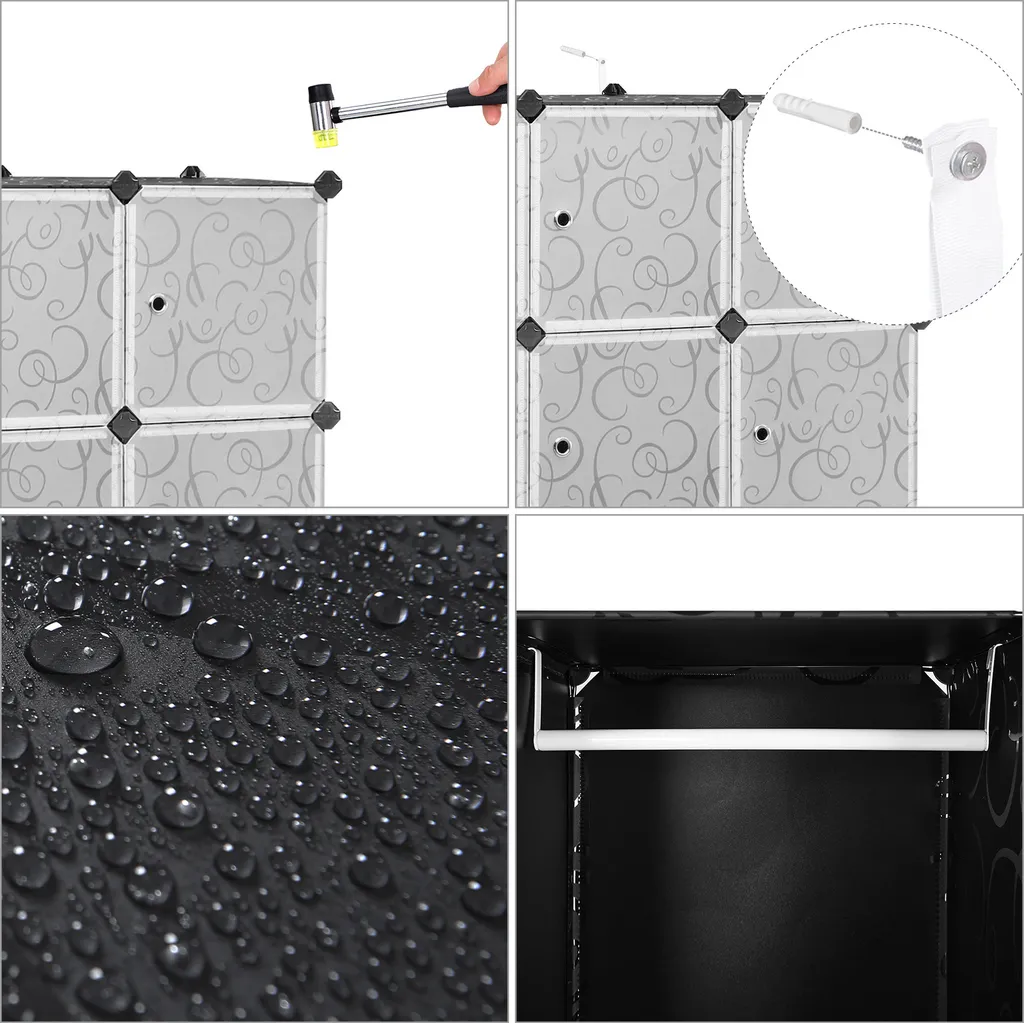 SONGMICS Kleiderschrank Garderobenschrank Garderobe Mit 2 Stangen Und 12 Fächern 178 X 143 X 36 Cm Stabiler Schrank, Steckregalsystem Schwarz LPC30H – Bild 6