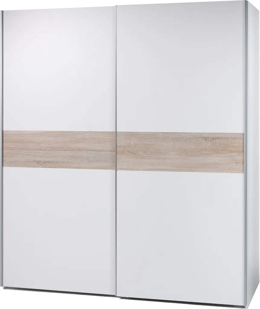 Schwebetürenschrank Kleiderschrank Schiebetürenschrank Schrank "Noni I" Weiß / Absetzung Sonoma-Eiche – Bild 2