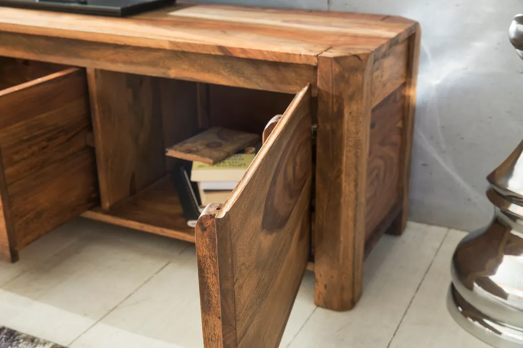 WOHNLING Lowboard BOHA Massivholz Sheesham Kommode 140 Cm TV-Board Ablage-Fächer Landhaus-Stil Unterschrank 40 Cm TV-Möbel – Bild 8