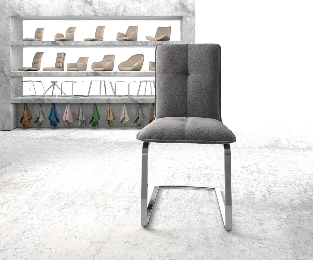 DELIFE Schwingstuhl Maddy-Flex Strukturstoff Hellgrau Freischwinger Flach Chrom – Bild 2