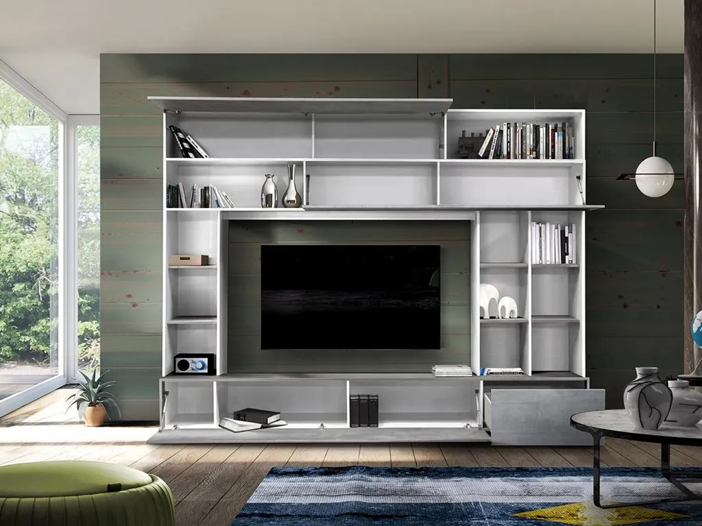 TV-Möbel TV-Wand Mit Stauraum - Weiß & Betonfarben - MAJORIS – Bild 5