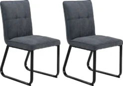 ByLIVING Esszimmerstuhl Talea 2er-Set, Metall Schwarz, Stoff Dunkelgrau
