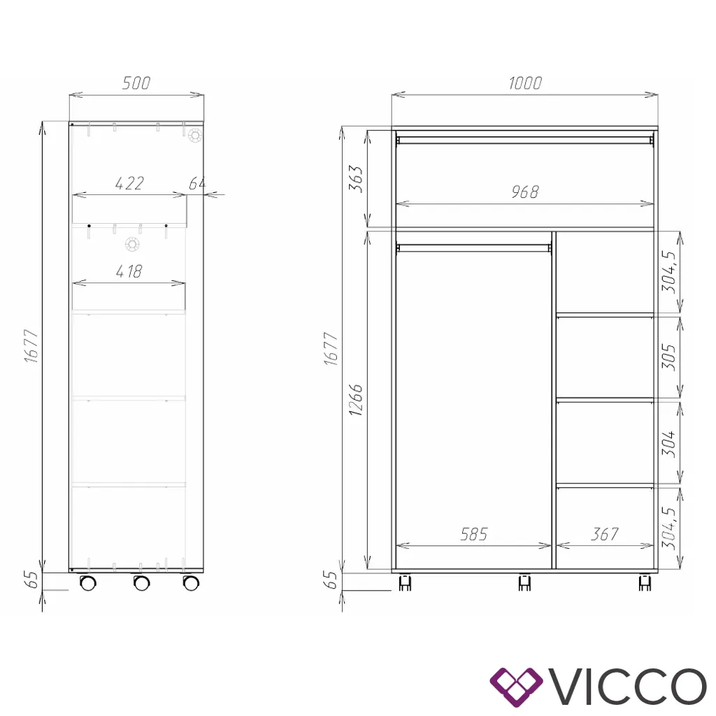 Vicco Kleiderschrank Doros Weiß 100 X 168 X 50 Cm Holzwerkstoff – Bild 3