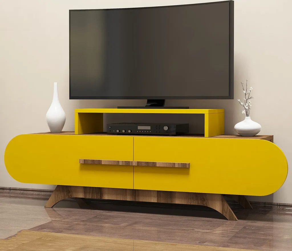 Skye Decor, Rose- Rose VCQ, Nussbaumfarbe,,Gelb, TV-SchrÀnke, 49,8x145x36,8 Cm, 100% Melaminbeschichtete Partikelplatte