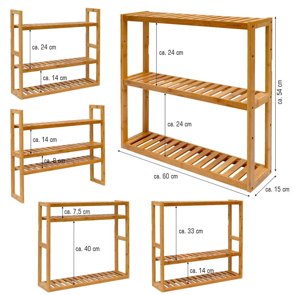 Bambus Wandregal - 60x54x15cm - Bad Küche Hängeregal Holz - Badregal Küchenregal – Bild 7