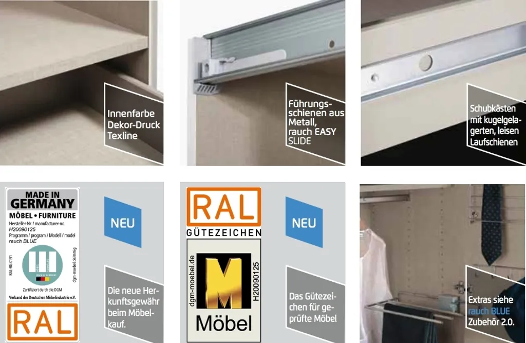 RAUCH AD644_02L6 Kleiderschrank 3-trg./1xSpiegel/5xSchubkästen Ontario In Grau/Abs. Eiche Artisan – Bild 4