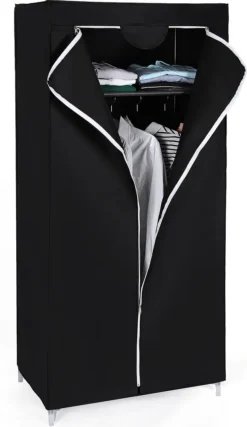SONGMICS Stoffschrank Kleiderschrank Mit Stange Und Tür Schwarz 160 X 75 X 45 Cm Faltschrank Garderobe Campingschrank RYG83H