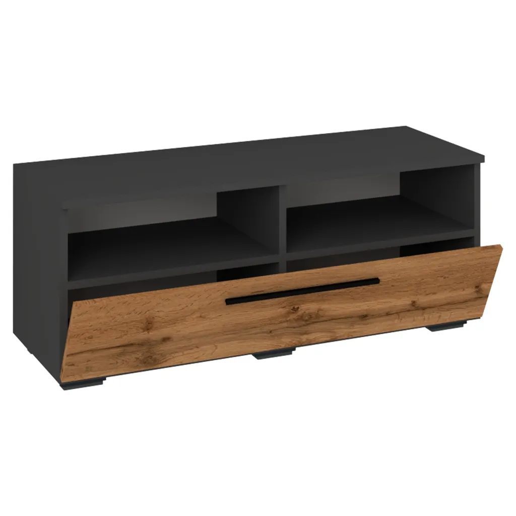 VCM Holz TV Lowboard Möbel Fernsehschrank Tisch Konsole Fernsehtisch Arila L Anthrazit / Honig-Eiche – Bild 4