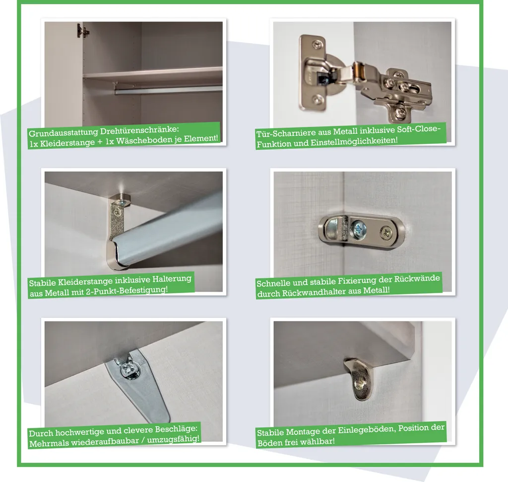 Drehtürenschrank Swift B200/H216/T58 Polarweiß – Bild 4