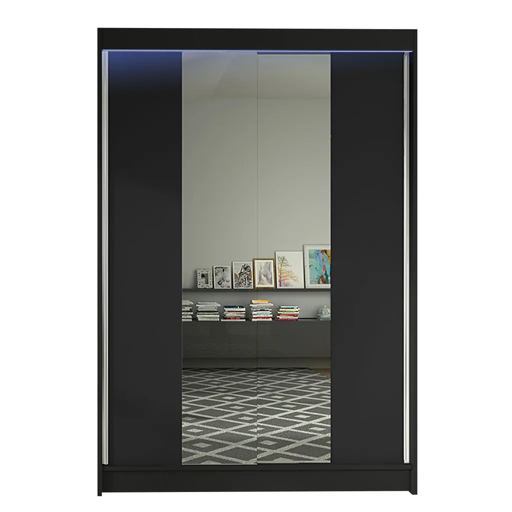 Mirjan24 Schiebetürenschrank Lino II, Schrank Mit Spiegel, Kleiderschrank (Schwarz, Mit RGB LED Beleuchtung) – Bild 2