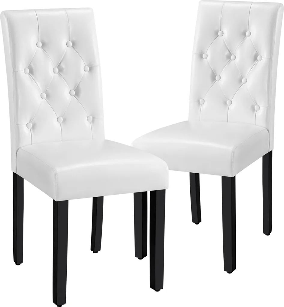 Yaheetech Esszimmerstühle 2er Set Küchenstuhl Polsterstuhl Mit Hoher Rückenlehne, Beine Aus Massivholz, Gepolsterte Sitzfläche Aus Kunstleder Weiß