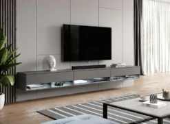 FURNIX TV-Schrank ALYX 300 Cm Lowboard Mit LED-Beleuchtung Anthrazit