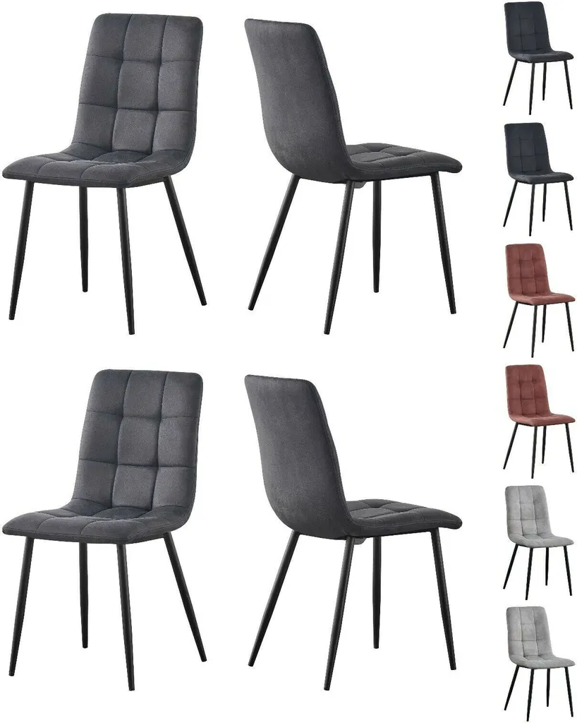 MCCDirect Esszimmerstuhl Henri Im 2er Set Aus Kunstvelourleder Mit Metallbeinen, Designerstuhl, Küchenstuhl, In 4 Farben Erhältlich (Schwarz) – Bild 7