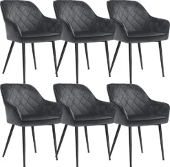 SONGMICS 6er Set Küchenstuhl Mit Armlehnen Sessel Polsterstuhl Samtbezug Max. 110 Kg LDC088G01-6