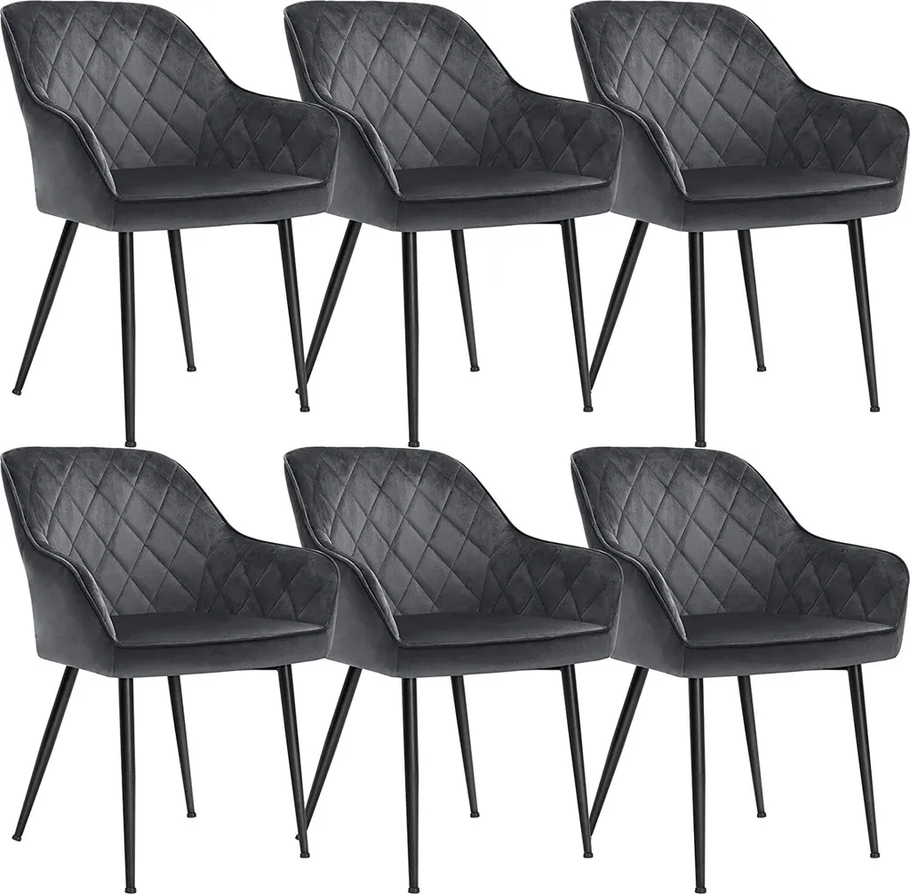 SONGMICS 6er Set Küchenstuhl Mit Armlehnen Sessel Polsterstuhl Samtbezug Max. 110 Kg LDC088G01-6