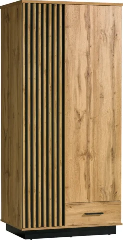 Mirjan24 Kleiderschrank Piater 01, Industrial Drehtürenschrank, Garderobenschrank, Loft Kollektion (Farbe: Wotan Eiche / Schwarz)