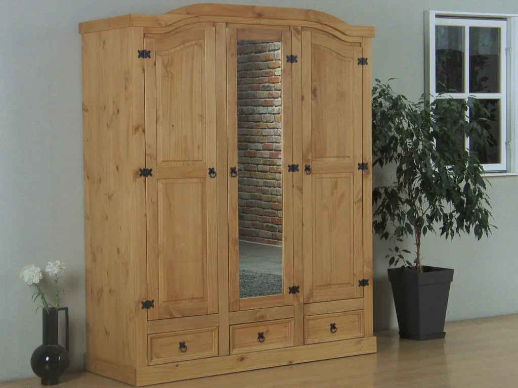 3-türiger Kiefer Kleiderschrank New Mexico Natur – Bild 2