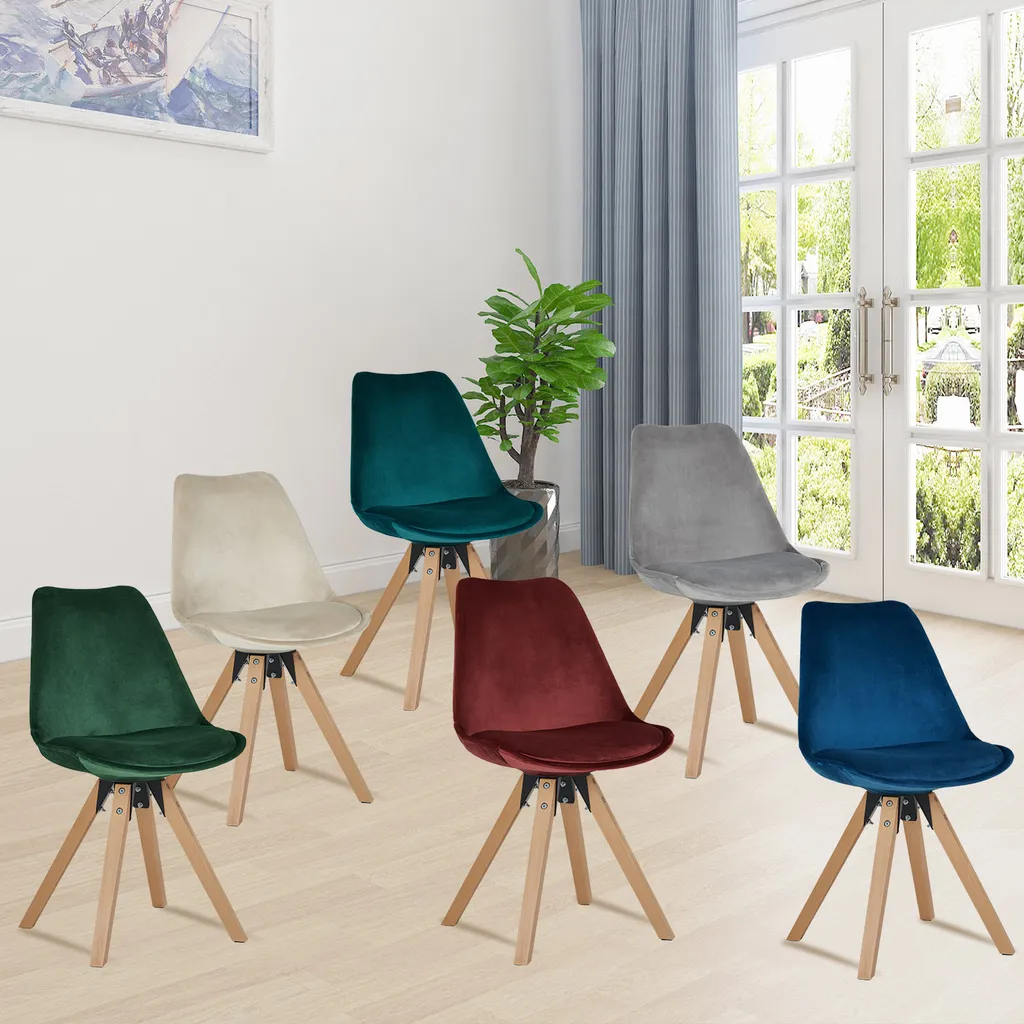 Stuhl Esszimmerstuhl Küchenstuhl 2er Set Grau Holz Beine Stoff Samt – Bild 3