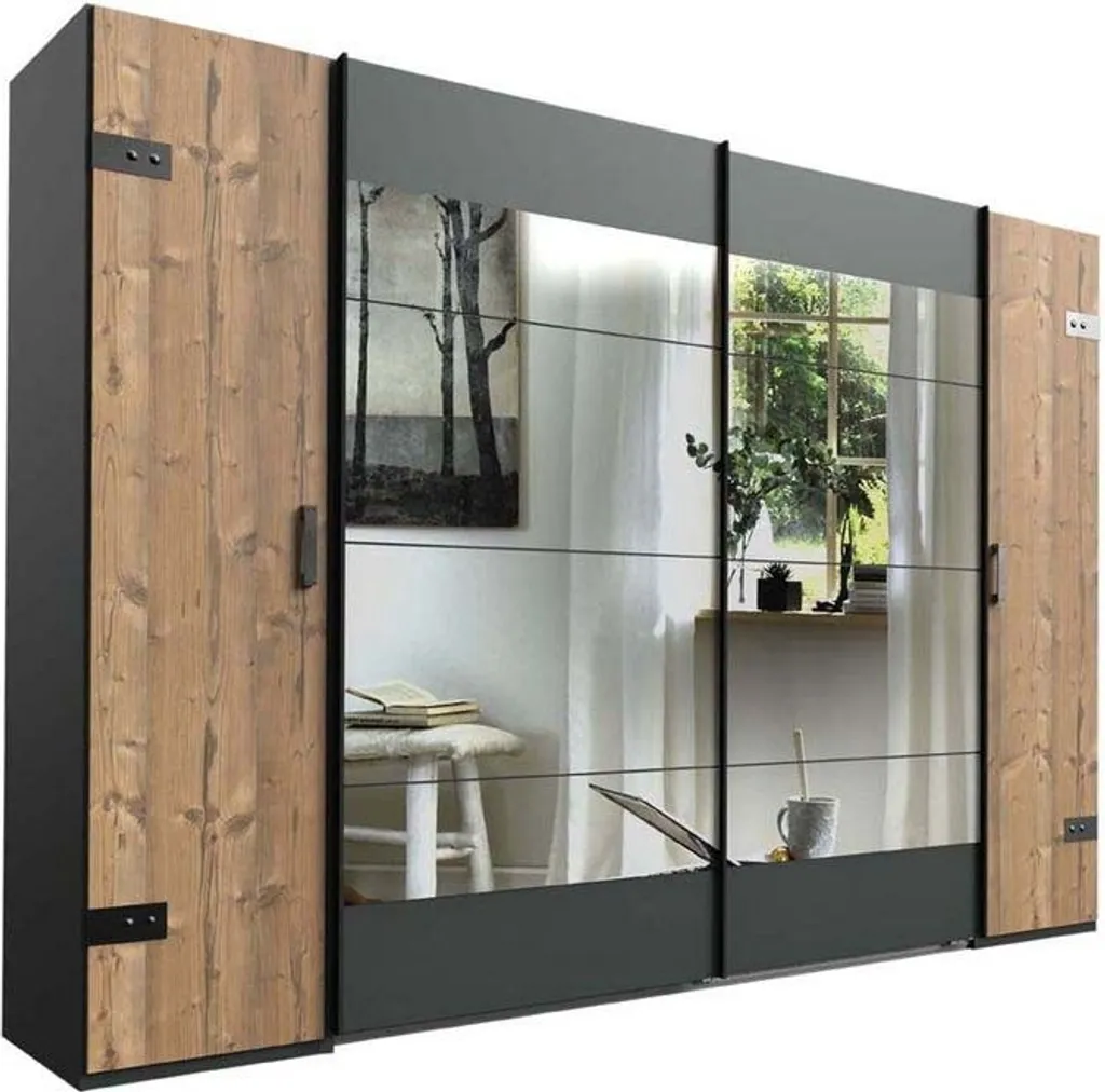 Stockholm Dreh- Und Schwebetürenschrank Mit Spiegel Tanne / Grau, Breite:272 Cm – Bild 2
